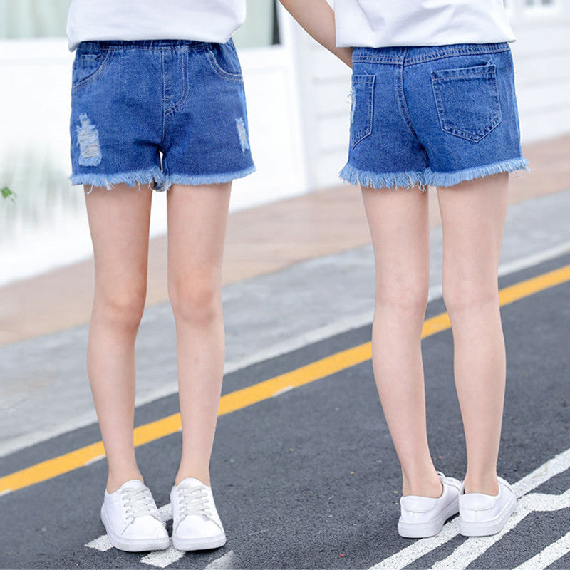 Sand Washed Denim Girls Shorts Girls Baby Outer Wear Thin Section