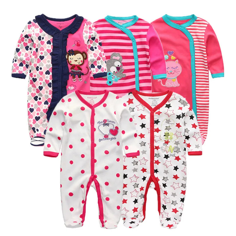 5Pcs/set Baby Girl Clothes 0-12Months Newbron Baby Clothing Unisex Baby Clothes Jumpsuit Baby Boy Rompers Roupas de bebe Pajamas