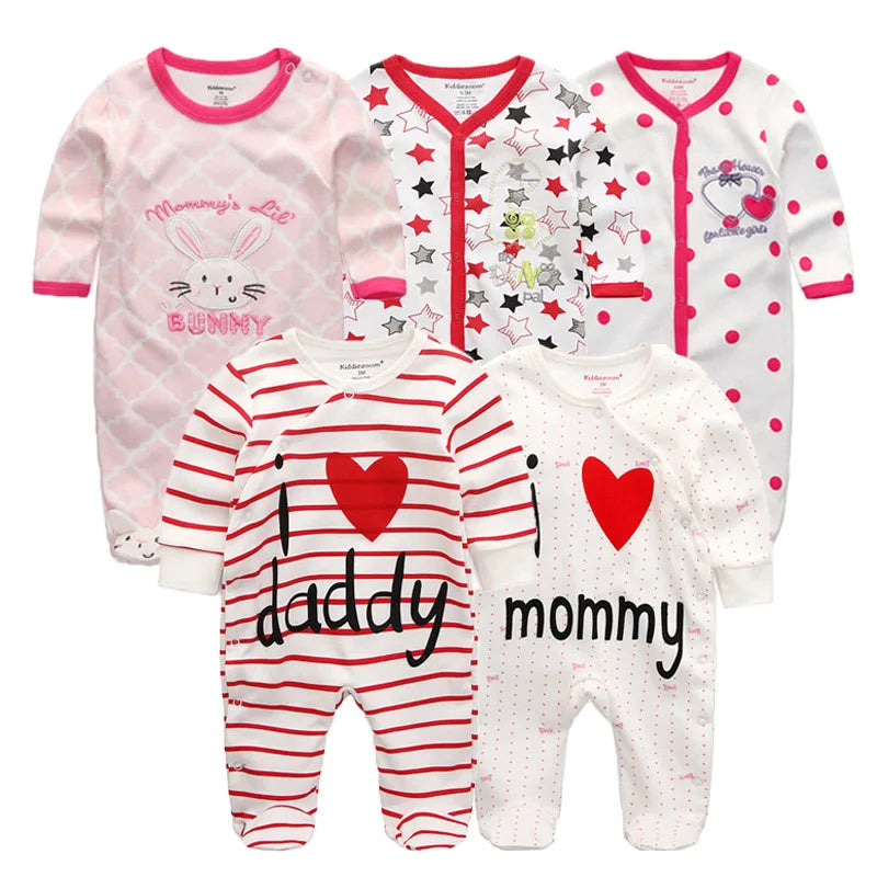 5Pcs/set Baby Girl Clothes 0-12Months Newbron Baby Clothing Unisex Baby Clothes Jumpsuit Baby Boy Rompers Roupas de bebe Pajamas