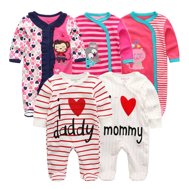 5Pcs/set Baby Girl Clothes 0-12Months Newbron Baby Clothing Unisex Baby Clothes Jumpsuit Baby Boy Rompers Roupas de bebe Pajamas