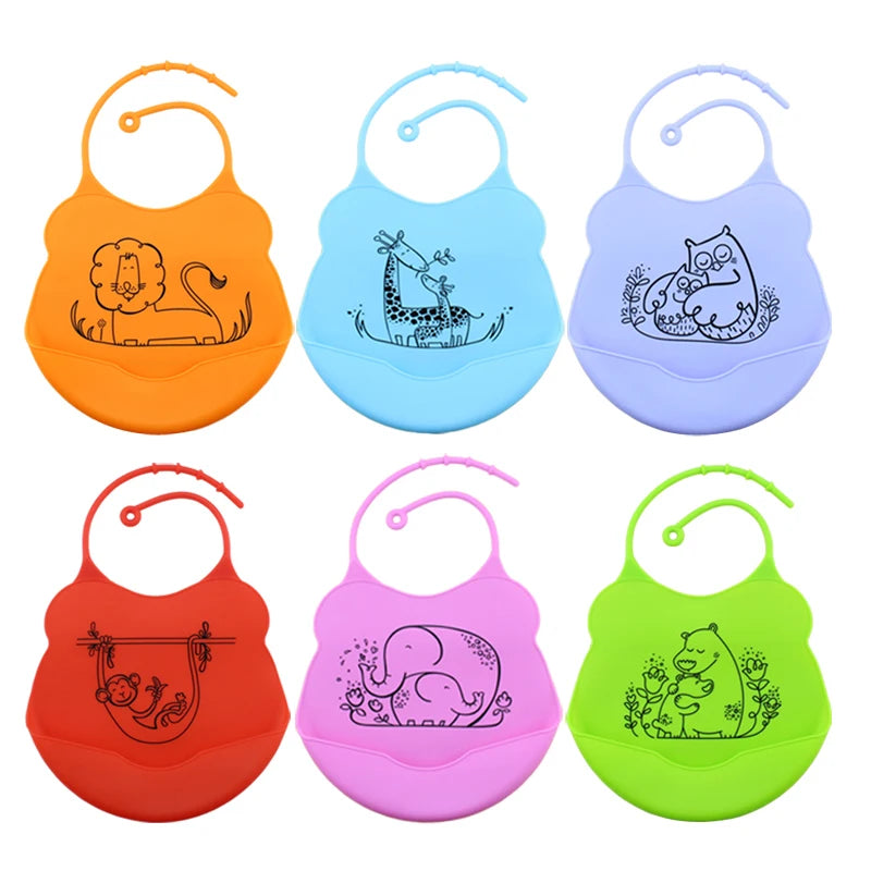 Baby Bibs Easi Roll Up Waterproof Anti oil Soft Silicone Crumb Drip Catcher Easy Wipes Children Leak-Proof Feeding  Mouth Pocket