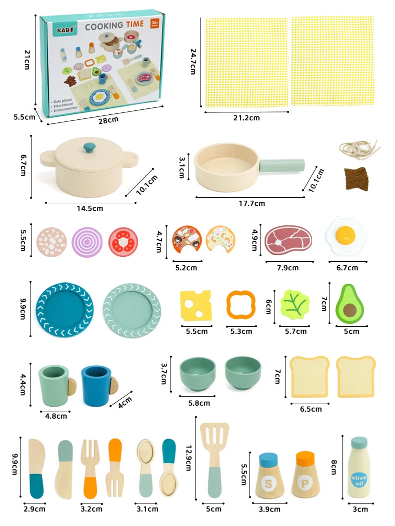 Wooden Kitchen Pretend Play Set Montessori Simulation Plates Dishes Accessories Kitchen Playset Toy for Toddlers Gifts Ages 3+