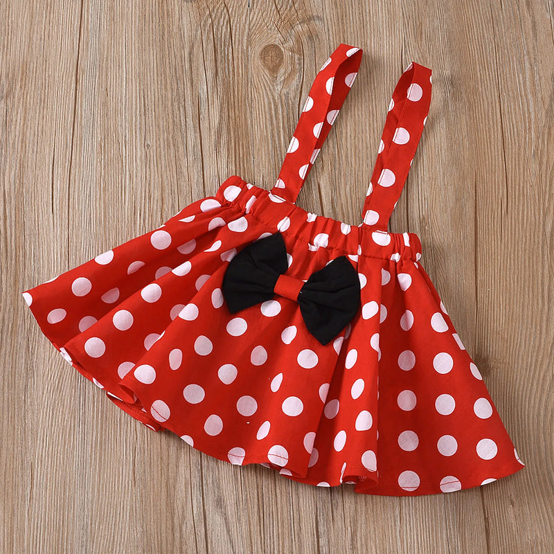 1-5 Years Children Outfit Baby Clothing Set Girl Summer Birthday Costume Kids Dots Tops Skirt Minnie Cosplay Dress with Headband