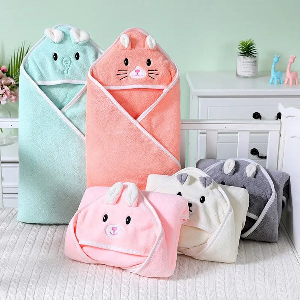 Baby Bath Towel Soft Warm Sleeping Swaddle Wrap for Girl Boy Coral Fleece Newborn Blanket Toddler Hooded Baby Stuff Bathrobe