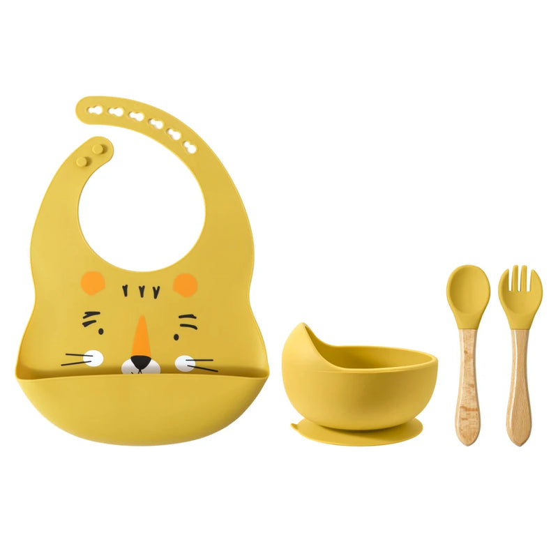 4/5/8Pcs Silicone Baby Feeding Set BPA Free Suction Bowl Food Dishes Plate Spoon Fork Cup Waterproof Bibs Children Tableware