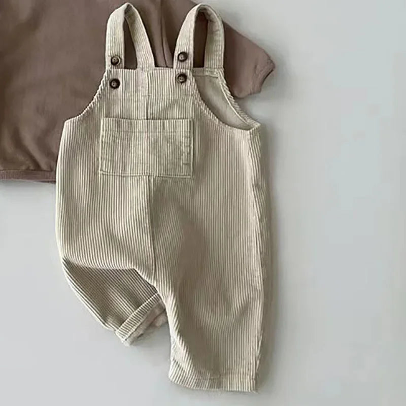 New Spring Toddler Baby Boys Girls Solid Corduroy Suspander Romper Soft Kids Basic Playsuit Jumpsuit Clothing