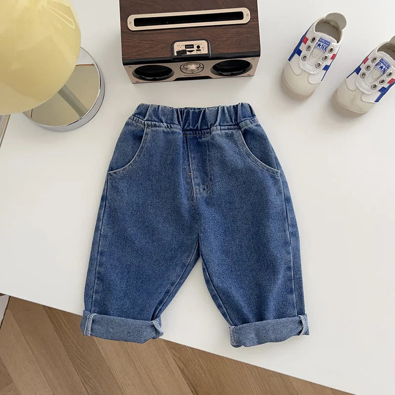 1-5 Years Autumn Kids Jeans Casual Solid Baby Boys Denim Pants Soft Girls Fashion Trousers