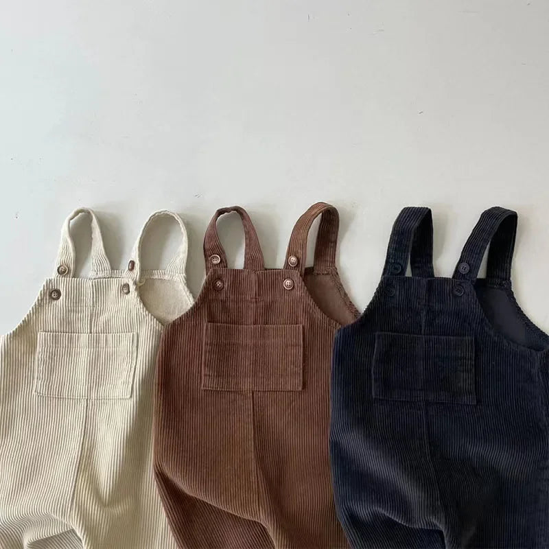 New Spring Toddler Baby Boys Girls Solid Corduroy Suspander Romper Soft Kids Basic Playsuit Jumpsuit Clothing