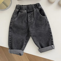 1-5 Years Autumn Kids Jeans Casual Solid Baby Boys Denim Pants Soft Girls Fashion Trousers