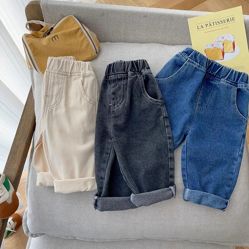 1-5 Years Autumn Kids Jeans Casual Solid Baby Boys Denim Pants Soft Girls Fashion Trousers