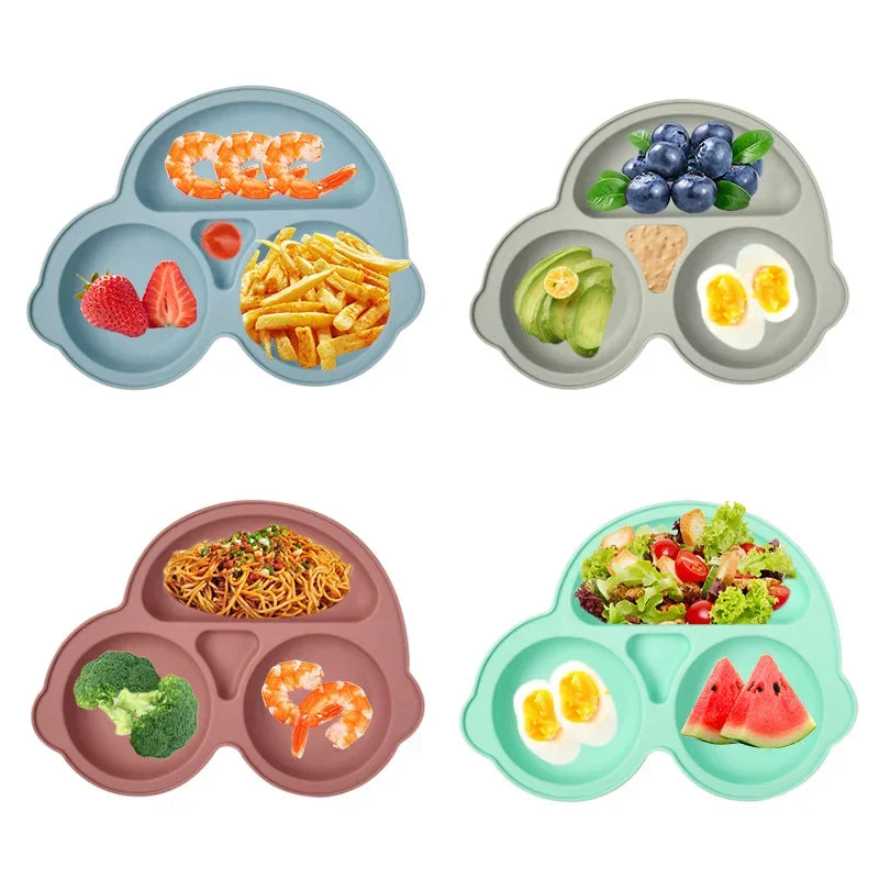 Baby Safe Silicone Dining Plate Suction Cartoon Children Dishes Feeding Toddler Training Tableware Retro Kids Smile Face Bowl