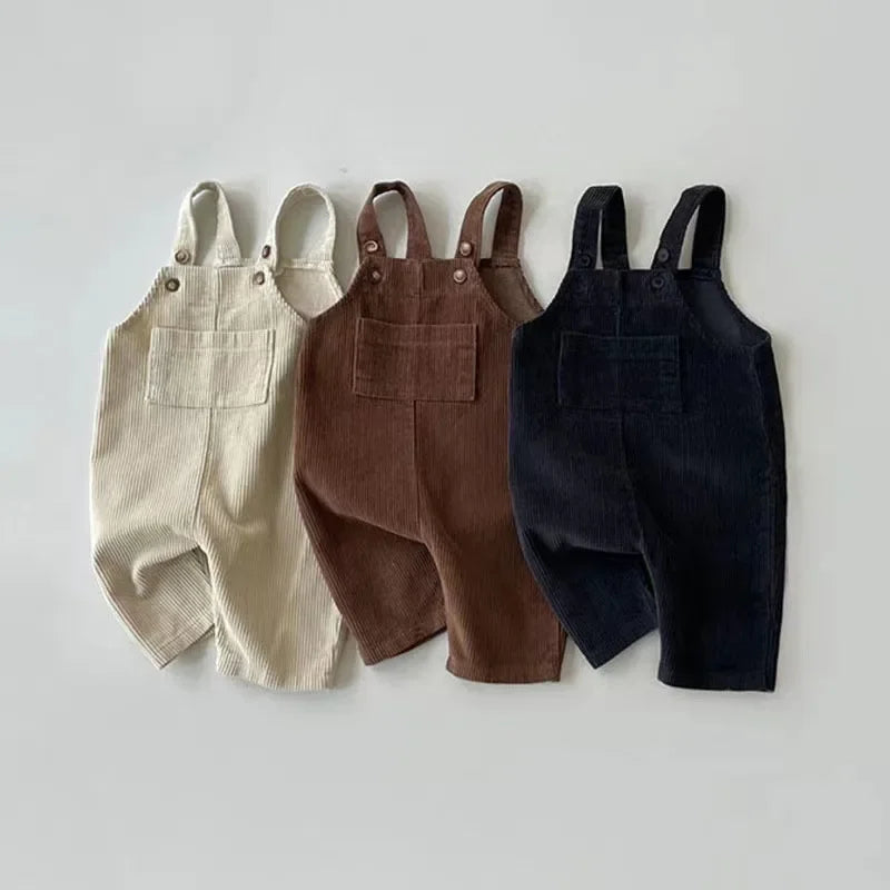 New Spring Toddler Baby Boys Girls Solid Corduroy Suspander Romper Soft Kids Basic Playsuit Jumpsuit Clothing