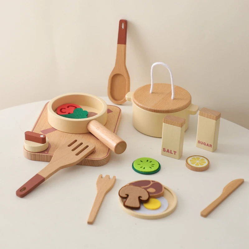 Wooden Children Montessori Toy Teapot Teacup Simulation Kitchen Utensil  BPA Free Silicone Kid Education Pretend Play Toy Gift