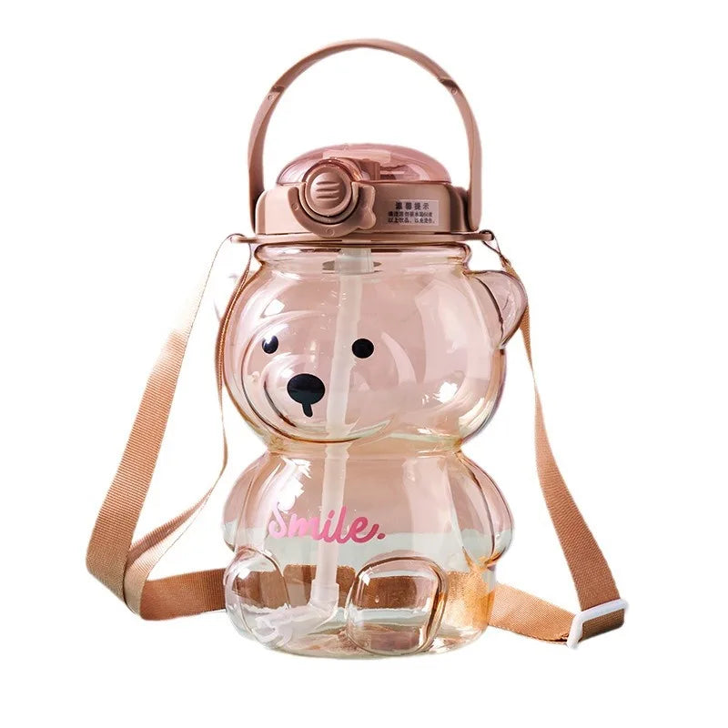 Cute teddy bears 1000ML straw Water Bottle Portable Sport Water Bottle-For Kids And adults straw cup water bottles