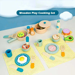 Wooden Kitchen Pretend Play Set Montessori Simulation Plates Dishes Accessories Kitchen Playset Toy for Toddlers Gifts Ages 3+