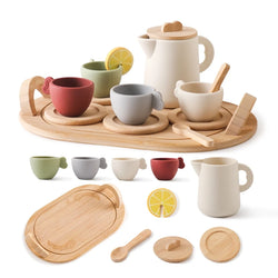 Wooden Children Montessori Toy Teapot Teacup Simulation Kitchen Utensil  BPA Free Silicone Kid Education Pretend Play Toy Gift