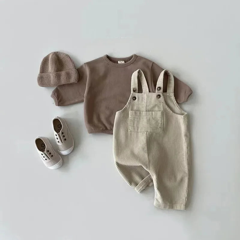 New Spring Toddler Baby Boys Girls Solid Corduroy Suspander Romper Soft Kids Basic Playsuit Jumpsuit Clothing