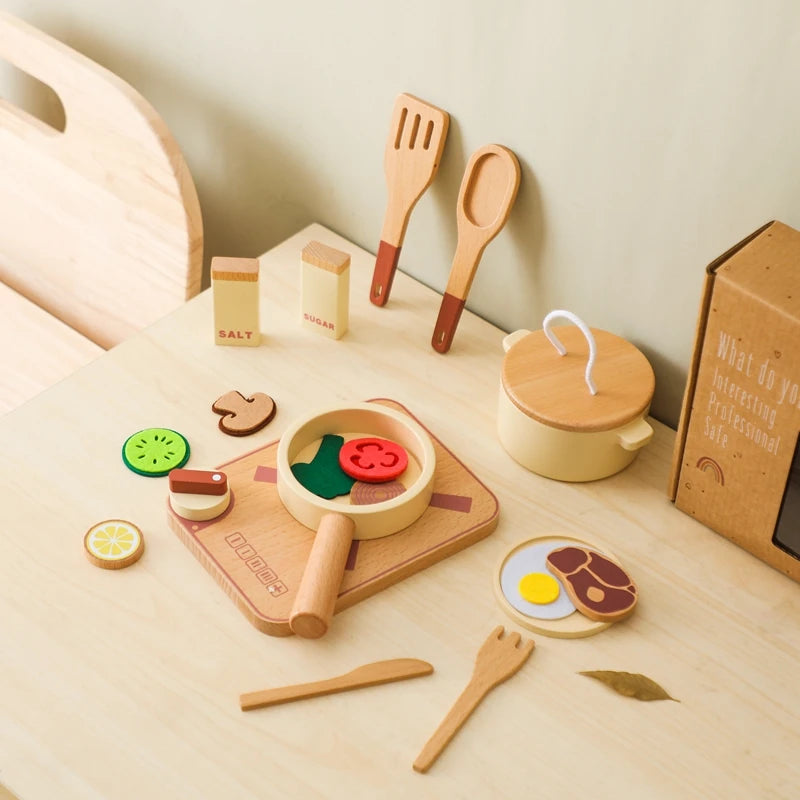 Wooden Children Montessori Toy Teapot Teacup Simulation Kitchen Utensil  BPA Free Silicone Kid Education Pretend Play Toy Gift